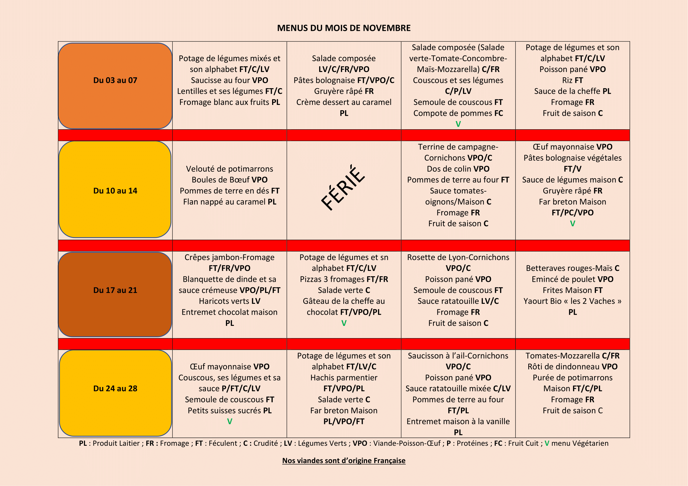 MENUS DU MOIS DE NOVEMBRE 2025